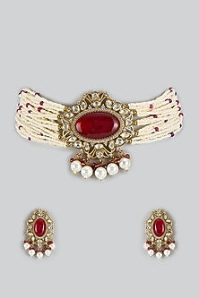 Gold Finish Kundan Polki & Diamond Choker Necklace Set