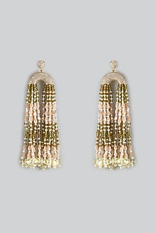 Gold Finish Rose & Beige Agate Beaded Dangler Earrings