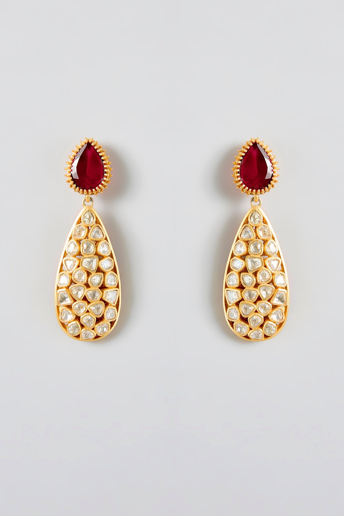 Gold Finish Kundan Polki & Ruby Stone Necklace Set