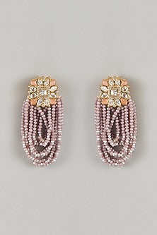 Gold Finish Moissanite Polki & Pink Agate Crystal Tassel Dangler Earrings