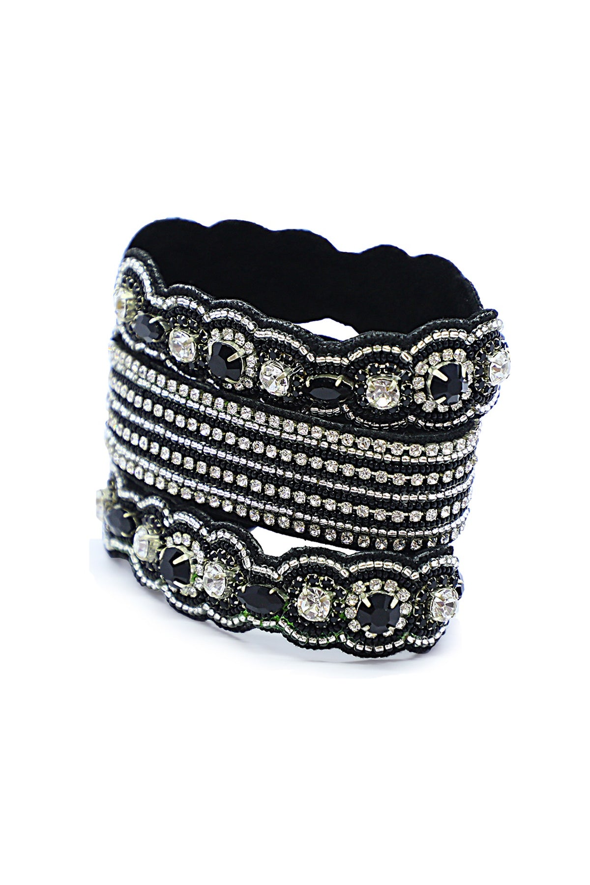 Black Hand Embroidered Cuff Bracelet