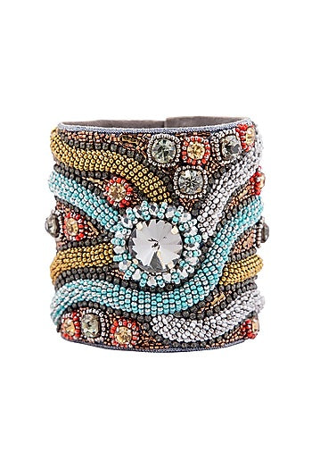 Multi-Colored Hand Embroidered Cuff Bracelet