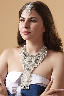 White Pearl & Crystal Maangtikka