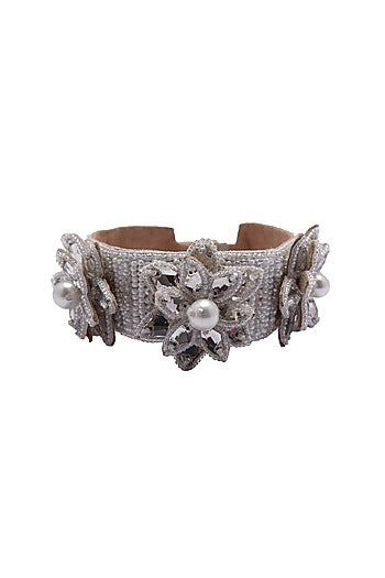 White Hand Embroidered Cuff Bracelet
