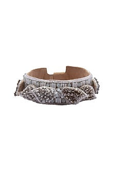 White Hand Embroidered Cuff Bracelet