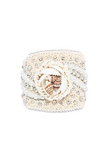 White Hand Embroidered Cuff Bracelet