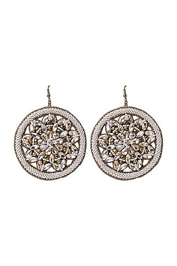 White Hand Embroidered Earrings