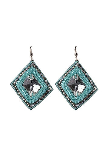 Aqua Embroidered Geometric Earrings
