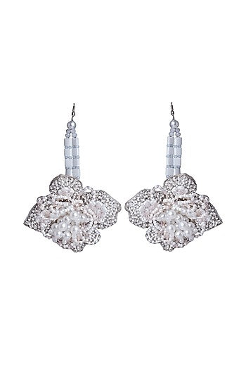White Hand Embroidered Floral Earrings