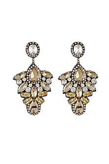 Gold Glass Crystal & Beaded Dangler Earrings