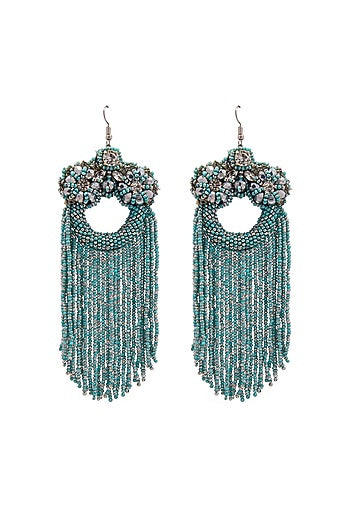 Aqua Hand Embroidered Dangler Earrings