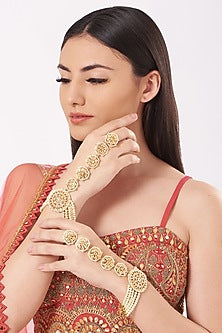 Gold Plated Pearl Hathphool (Set of 2)