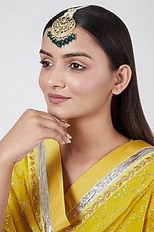 Gold Plated Pearl & Kundan Maang Tikka
