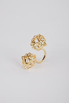 Gold Plated Kundan Adjustable Ring