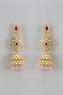 Gold Plated Kundan Polki & Pearl Jhumka Earrings