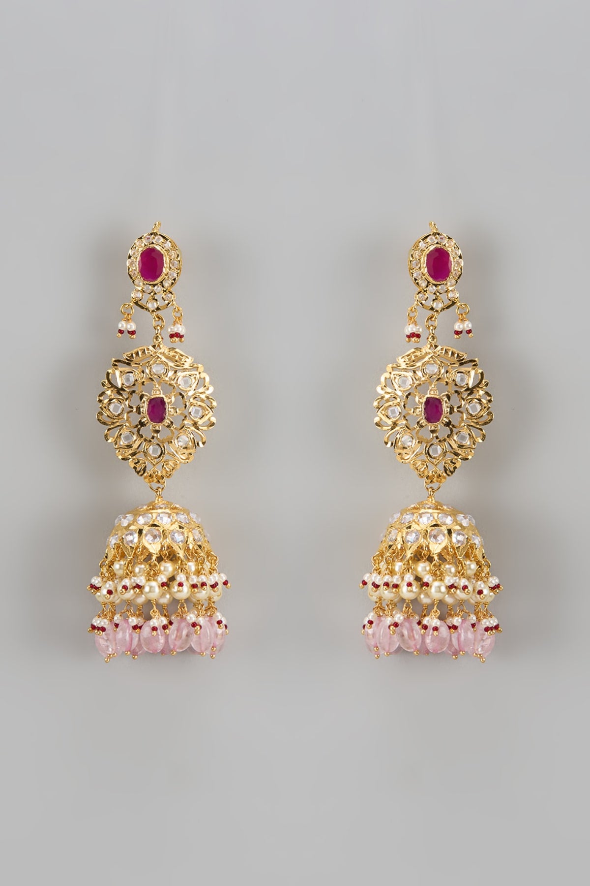 Gold Plated Kundan Polki & Pearl Jhumka Earrings