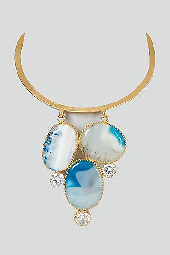 Gold Plated Agate & Crystal Necklace