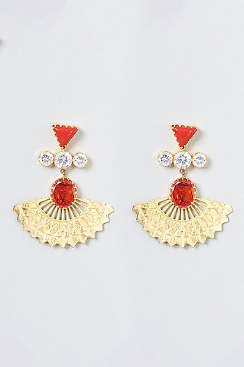 Gold Plated Brass Earrings With Crystals