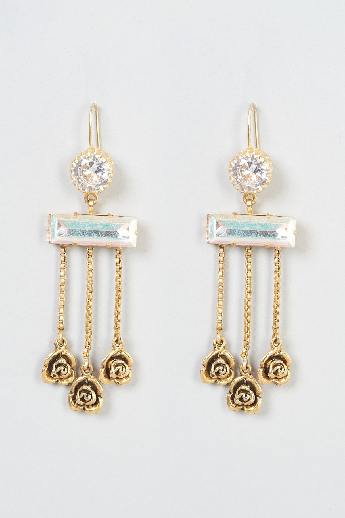 Gold Plated Dangler Earrings With Crystals