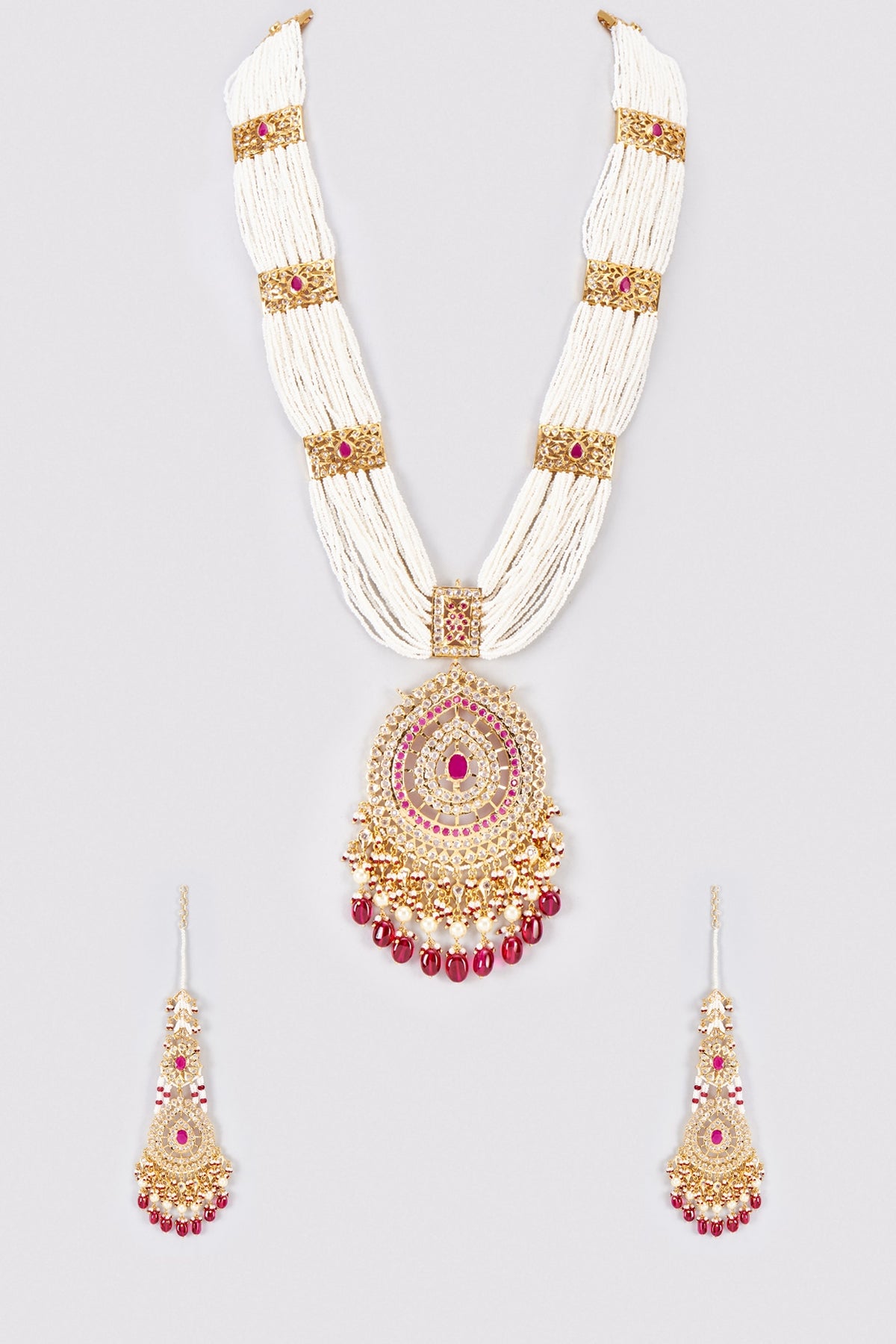 Gold Plated Kundan Polki & Red Onyx Long Necklace Set