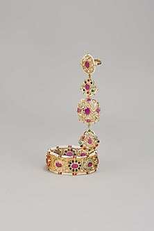 Gold Plated Kundan Polki & Navratna Stone Hathphool