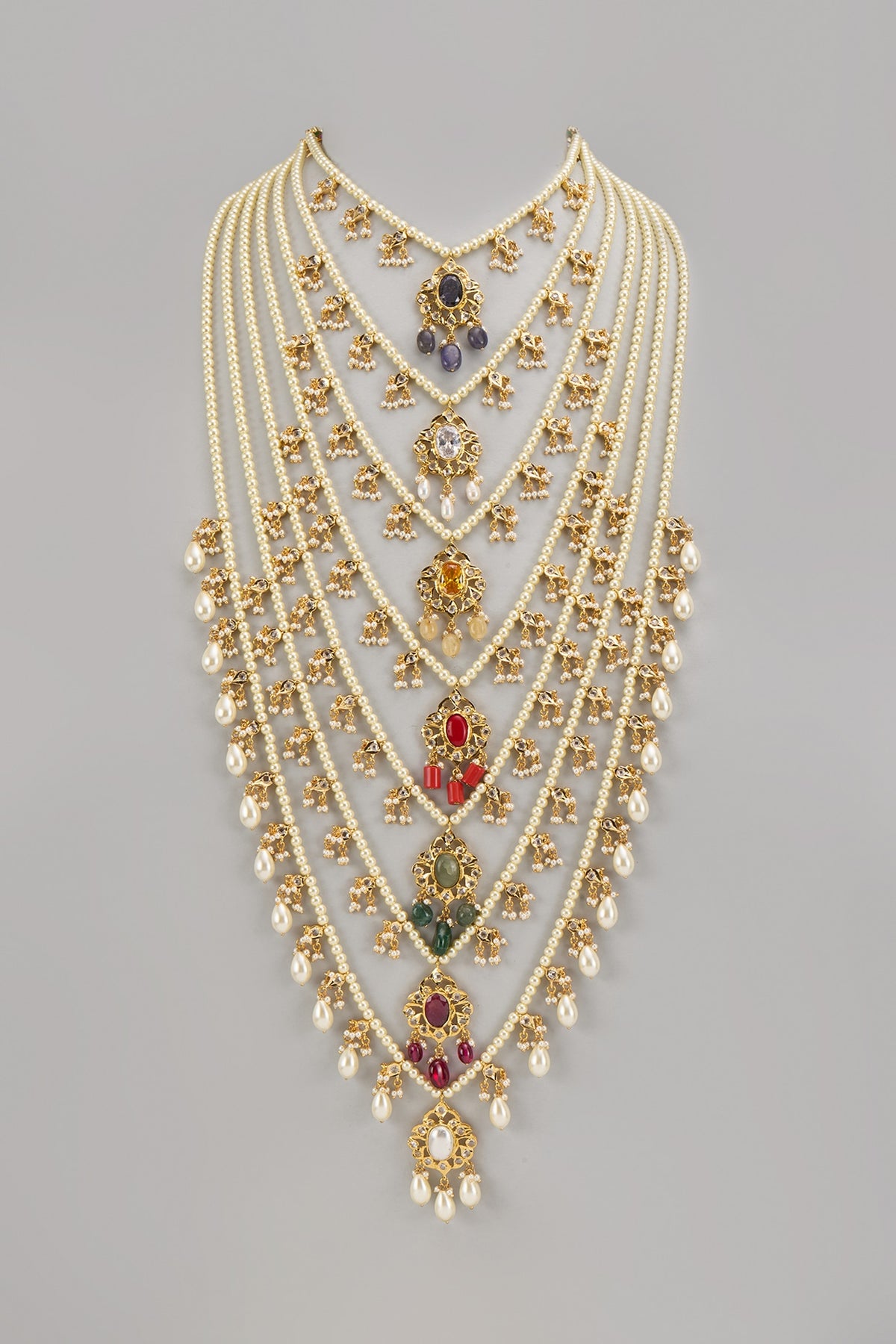 Gold Plated Navratna Stone Sathlada Necklace