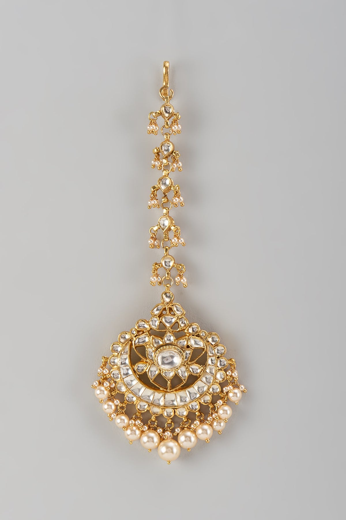 Gold Finish Kundan Polki Maangtikka In Sterling Silver