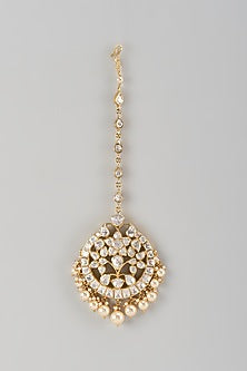 Gold Finish Kundan Polki Maangtikka In Sterling Silver