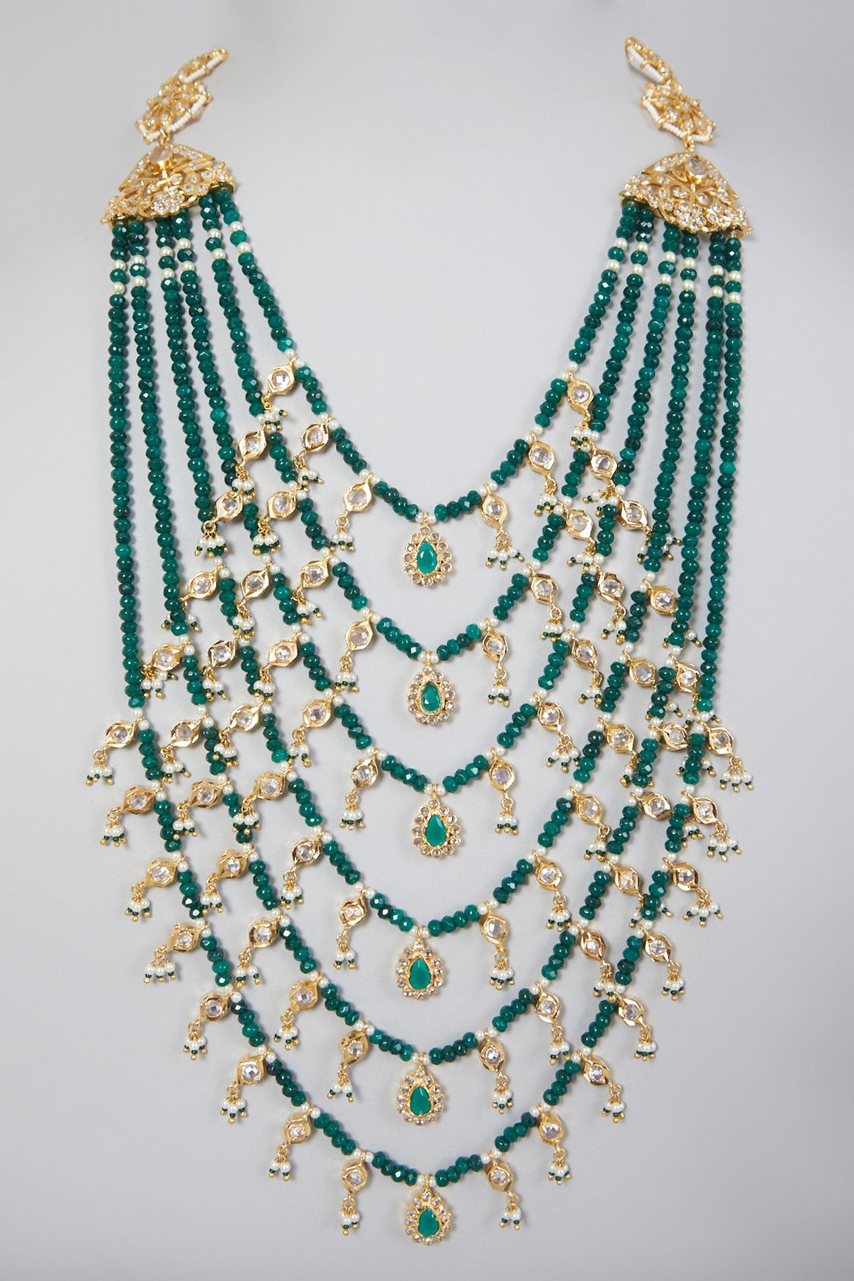 Gold Plated Green Beaded Layered Necklace