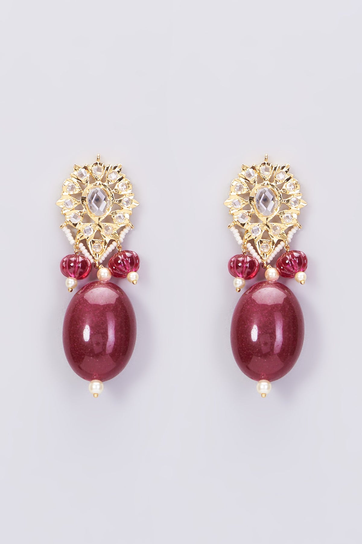Gold Plated Red Onyx Stud Earrings