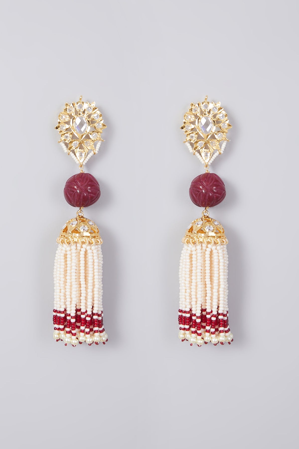 Gold Plated Red Onyx & Pearl Jhumka Earrings