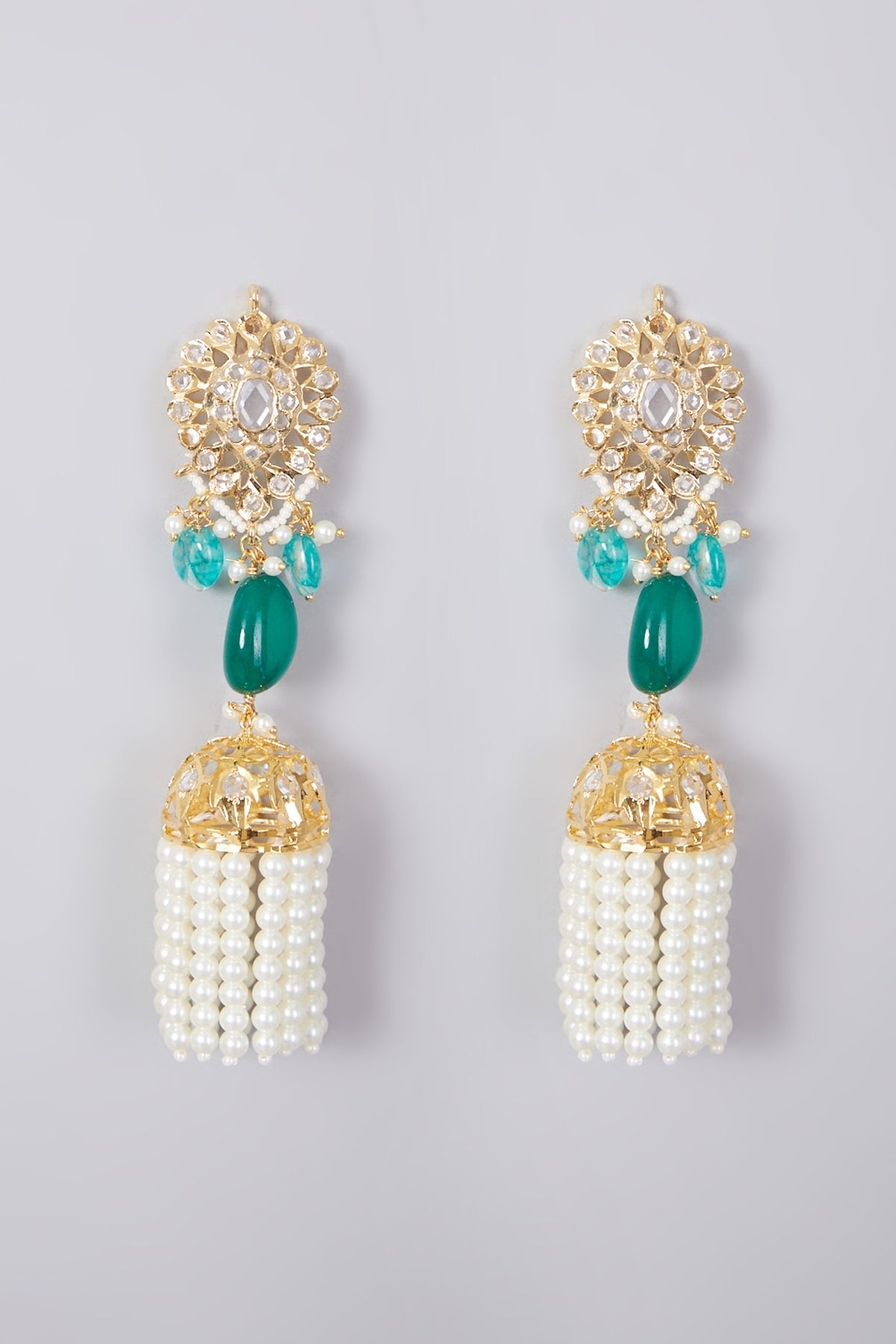 Gold Plated Pearl & Kundan Polki Jhumka Earrings