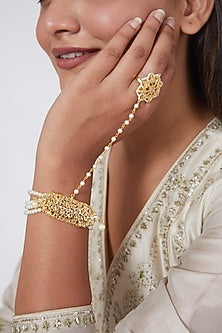 Gold Plated Kundan Polki Hathphool