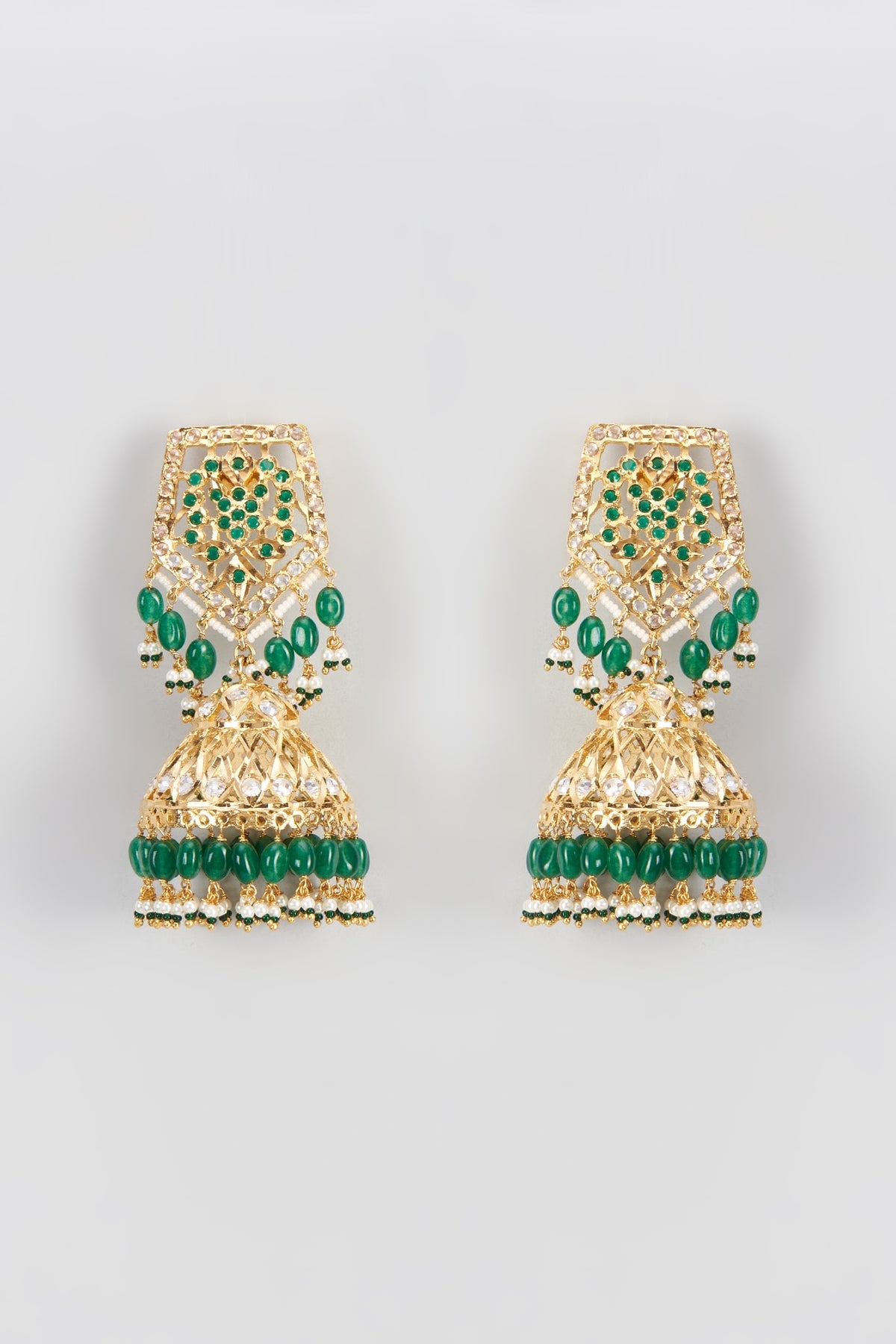 Gold Plated Kundan Polki & Onyx Jhumka Earrings