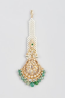 Gold Plated Kundan Polki & Onyx Maangtikka
