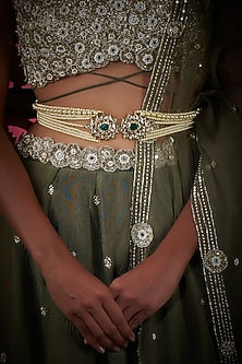 Gold Plated Kundan Polki & Green Onyx Waist Belt