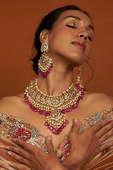 Gold Plated Kundan Polki Choker Necklace Set