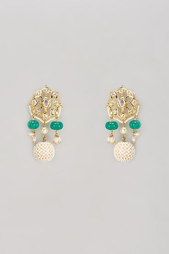 Gold Plated Semi-Precious Kundan Polki & Pearl Dangler Earrings