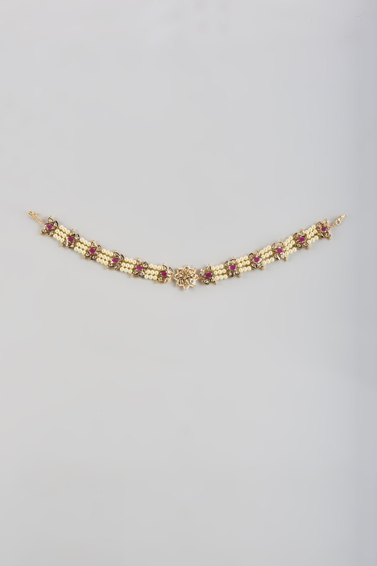 Gold Plated Kundan Polki & Red Onyx Mathapatti