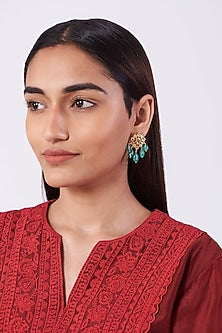 Gold Plated Green Onyx Stud Earrings