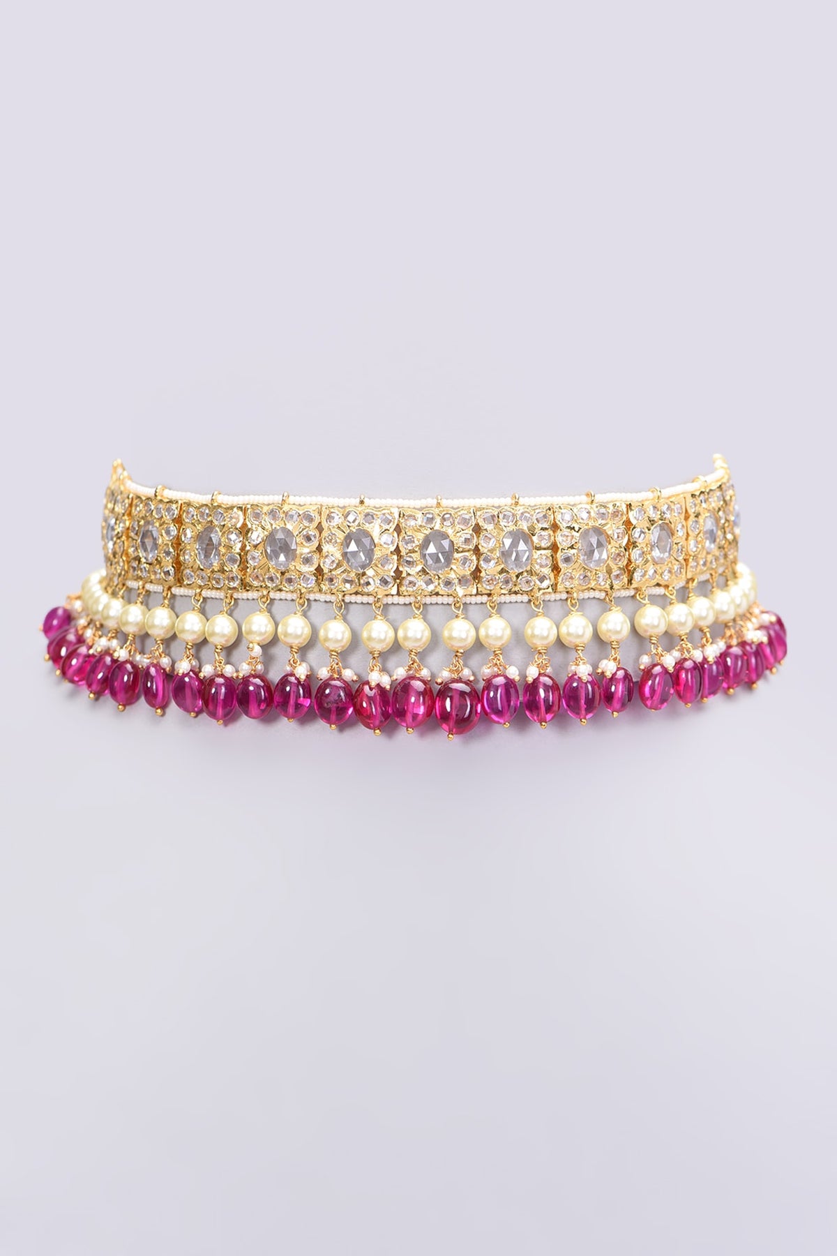 Gold Plated Kundan Polki & Pearl Choker Necklace