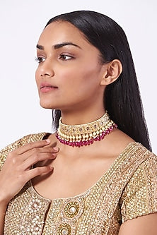 Gold Plated Kundan Polki & Pearl Choker Necklace