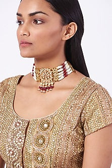 Gold Plated Choker Necklace With Red Onyx