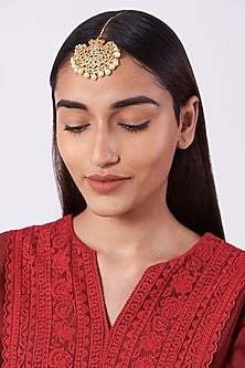Gold Plated Maang Tikka With Pearls