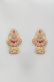 Gold Plated Kundan Polki & Red Onyx Chandbali Earrings