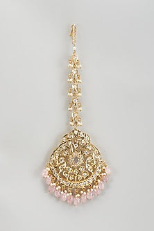 Gold Plated Kundan Polki & Pink Onyx Maangtikka