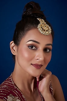 Gold Plated Kundan & Onyx Stones Maangtikka