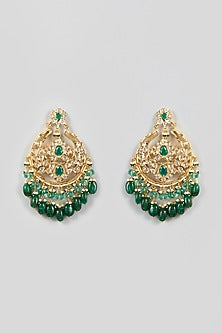 Gold Plated Kundan & Onyx Chandbali Earrings