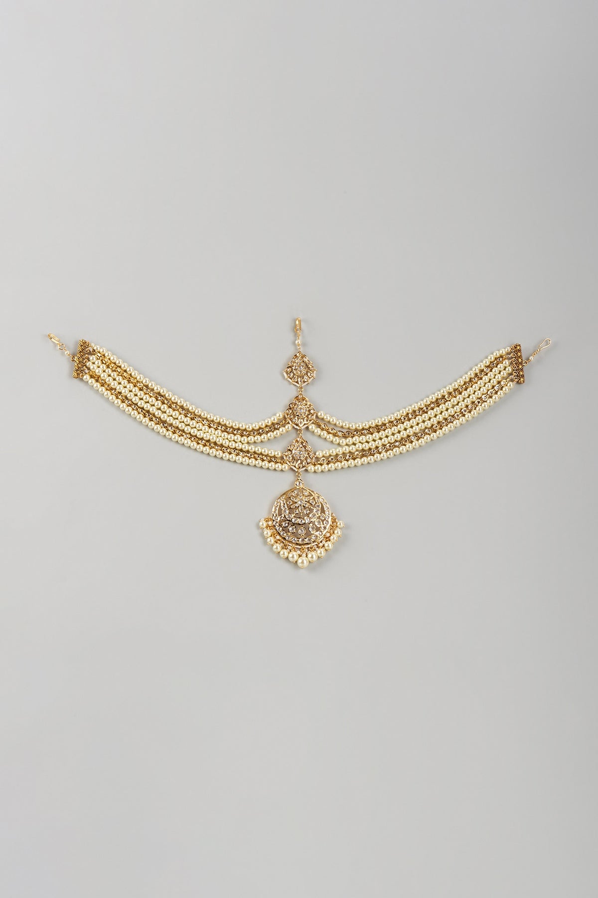 Gold Plated Kundan Polki & Pearl Mathapatti