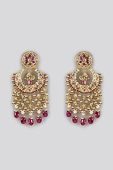 Gold Plated Kundan Polki & Pearl Chandbali Earrings